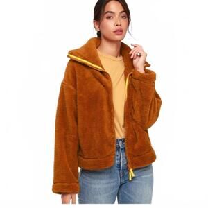 Free People Movement Dazed Rust Brown High Neck Fuzzy Jkt Med$98